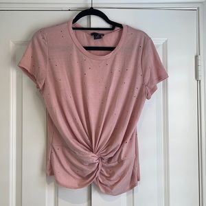 Aqua distressed crop tie tee